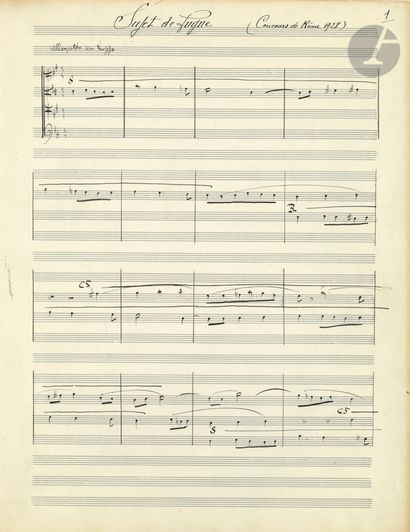  Henri TOMASI. Manuscrit musical autographe signé, Fugue, Fontainebleau 3 mai 1928 ;...
