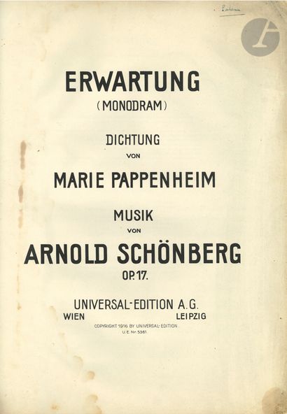 Arnold SCHÖNBERG (1874-1951). Erwartung (Monodram)....