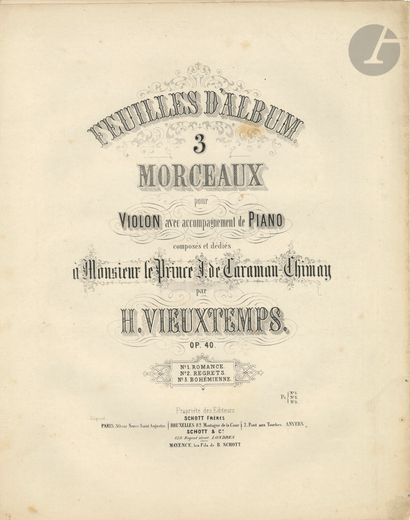 null Henry VIEUXTEMPS. Set of printed scores of his works (defects). 
 Hommage à...