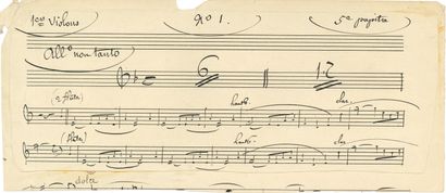 null • Emmanuel CHABRIER. Manuscrit musical autographe, [Idylle, 1888 ?] ; 11,5 x 26,5 cm.
Fragment...