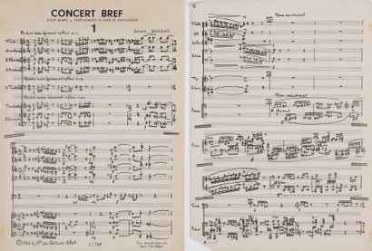 null Gérard MASSIAS (born 1933). Autograph musical manuscript, Concert bref for piano,...