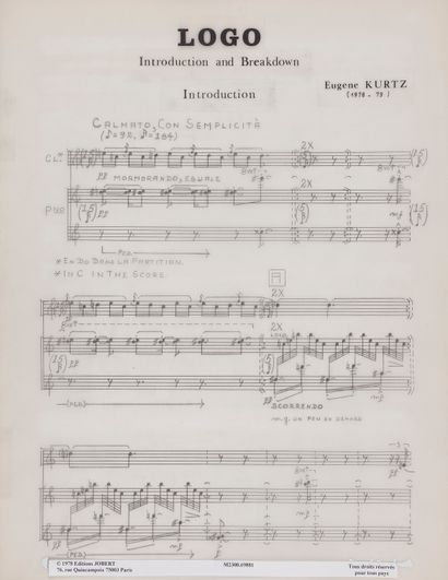 null Eugene KURTZ (1923-2006). Manuscrit musical autographe signé, Logo. Introduction...