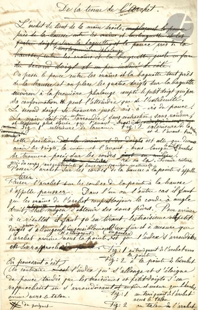  Henry VIEUXTEMPS. Manuscrit autographe ; 9 pages in-fol. Brouillons pour une méthode...