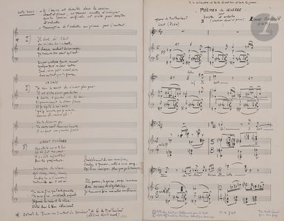null Pierre ANCELIN (1934-2001). Manuscrit musical autographe signé, Poèmes de guerre...
