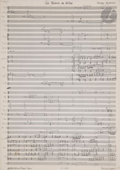 null Philippe BOESMANS (né 1936). Manuscrit musical autographe, La Passion de Gilles,...