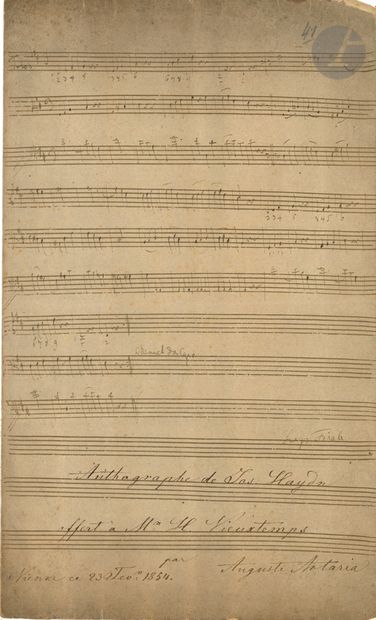 null Joseph HAYDN (1732-1809). Manuscrit musical autographe, [2 Trios avec baryton] ;...