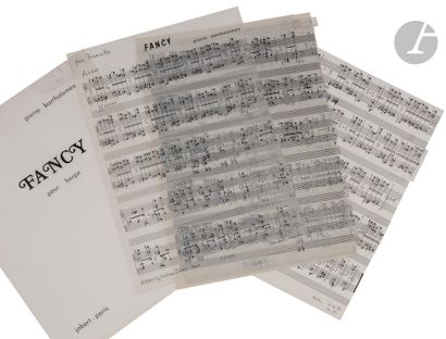null Pierre BARTHOLOMÉE (born 1937). Autograph musical manuscript, Fancy for harp,...