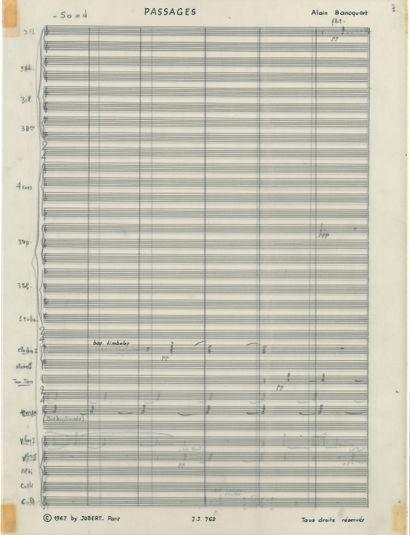  Alain BANCQUART (né 1934). Manuscrit musical autographe, Passages, [1967] ; 51 feuillets...