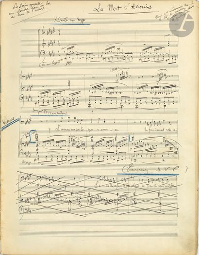  Henri TOMASI. Manuscrit musical autographe signé, La Mort d’Adonis, 1925 ; cahier...