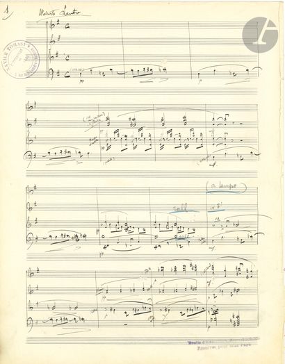  Henri TOMASI. Autograph musical manuscript signed, L'Autre Mère, 1926; notebook...