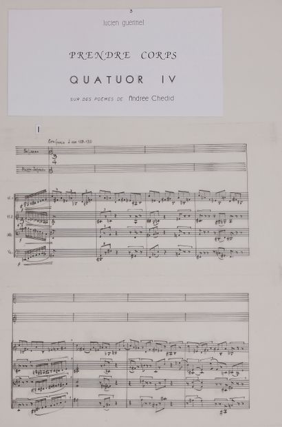 null Lucien GUÉRINEL (né 1930). Manuscrit musical autographe, Prendre corps, Quatuor...