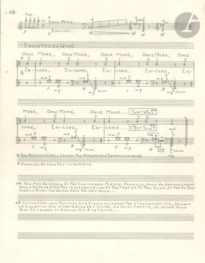 null Eugene KURTZ (1923-2006). Manuscrit musical autographe, The Last Contrabass...