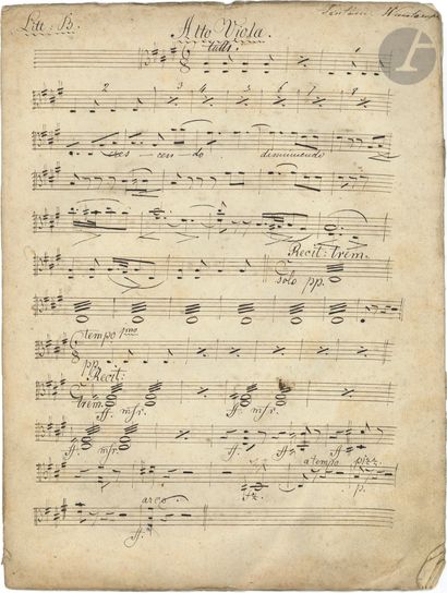  Henry VIEUXTEMPS (1820-1881). Manuscrit musical autographe, Alto Viola [pour la...