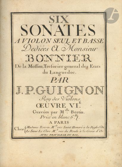 Jean-Pierre GUIGNON (1702-1774). Six Sonates...