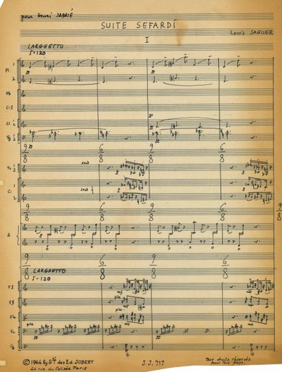 Louis SAGUER (1907-1991). Manuscrit musical...