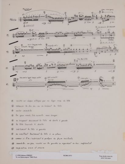 null Félix IBARRONDO (born 1943). Autograph musical manuscript, Flumina for flute,...