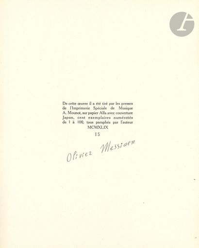 null Olivier MESSIAEN (1908-1992). Harawi (Paris, Alphonse Leduc, 1949) ; in-4, broché.
Édition...