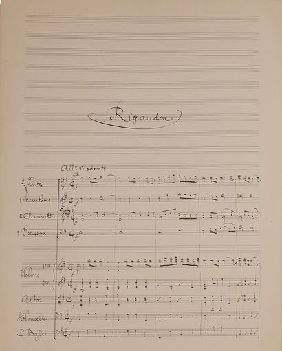 null André MESSAGER (1853-1929). Manuscrit musical autographe, Rigaudon pour orchestre ;...