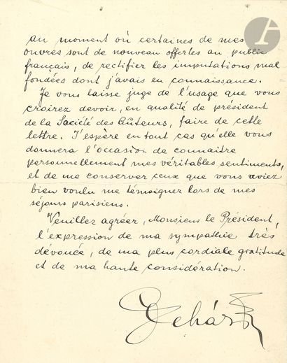 null Franz LEHÁR (1870-1948). L.A.S., Wien 12 février 1922, à Robert de Flers ; 4 pages...