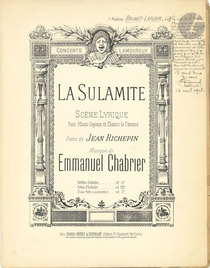 null - Emmanuel CHABRIER. Autograph musical manuscript, La Sulamite, [1885]; 16 1/2...