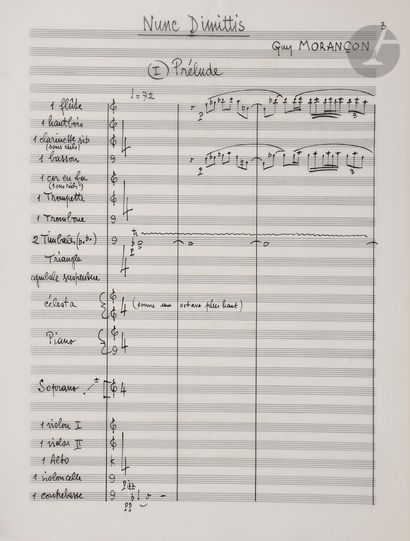 null Guy MORANÇON (né 1927). Manuscrit musical autographe signé, Nunc Dimittis, cantate...