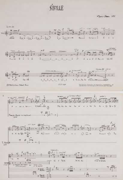 null Maurice OHANA (1913-1992). Manuscrit musical autographe signé, Sibylle, 1968 ;...