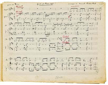null Manuel ROSENTHAL (1904-2003). Manuscrit musical autographe signé, Chansons du...