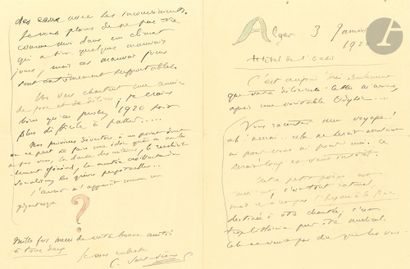  Camille SAINT-SAËNS. 52 L.A.S., 2 billets autographes et 3 télégrammes, 1918-1921,...