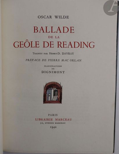 null WILDE (Oscar).
Ballade de la geôle de Reading. Traduit par Henry-D. Davray....