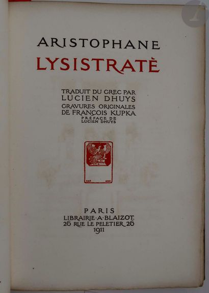 null ARISTOPHANE - KUPKA (François).
Lysistraté. Traduit du grec par Lucien Dhuys....