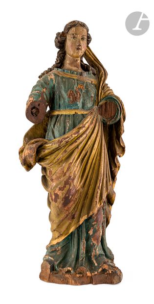 null Sainte ou Vierge en chêne sculpté et polychromé.
XVIIe siècle
H : 79 cm
(manques...