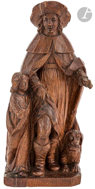 Saint Roch en chêne sculpté en ronde-bosse,...