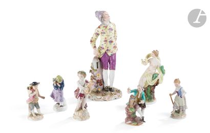 null Meissen, Berlin et Allemagne
Lot comprenant six statuettes et un groupe en porcelaine...