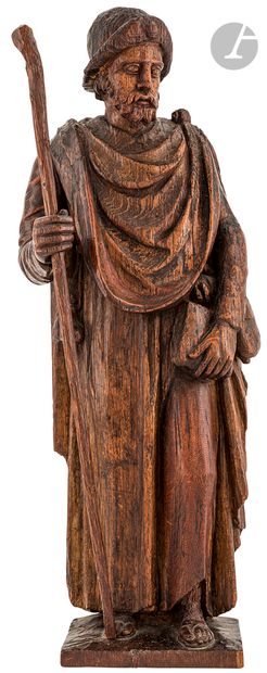 Saint Jacques en chêne sculpté en ronde-bosse,...