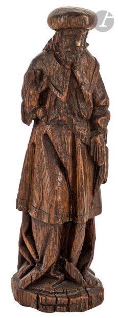  Saint Jacques en chêne sculpté. Dans le style du XVIe siècle H : 24,5 cm (accidents...