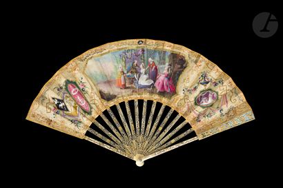  Le couronnement de la rosière, France, ca. 1780 Folded fan, the cream silk sheet...