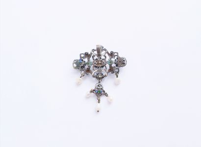  Silver pendant cut out of flowers, decorated with polychrome enamels, diamonds,...