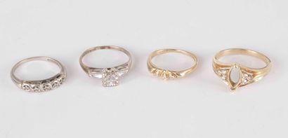 null Lot of three 14K (585) yellow and white gold rings set with diamonds and one...