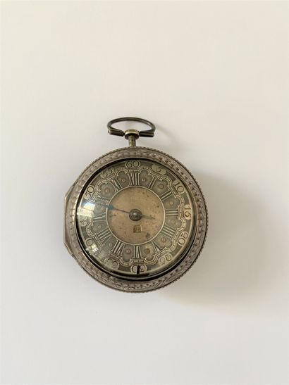 null Pocket watch, and its double silver case, decorated in repoussé with characters...