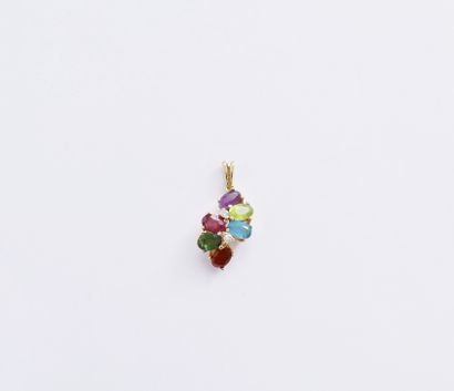 null Pendant in 18K (750) gold, set with coloured stones and 2 round brilliant-cut...