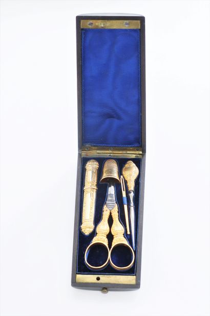 18K (750) gold and steel sewing kit including:...