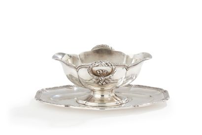 null FRANCE MID 19th CENTURYSaucette
with two handles on its adjoining silver tray....