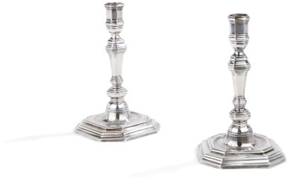 null 
MARSEILLE 1719 Pair of torches with square base and cut sides , engraved with...