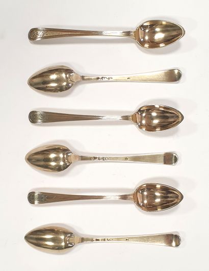 null PARIS 1787 - 1788Six
vermeil confiturier spoons en suite, engraved on the inner...