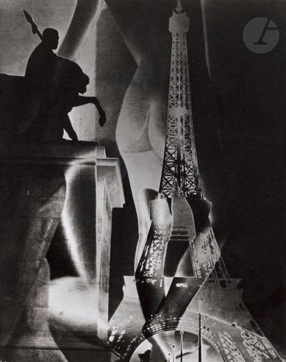 null Maurice Tabard (1897 - 1984) 
Nu à la Tour Eiffel (surimpression et solarisation),...