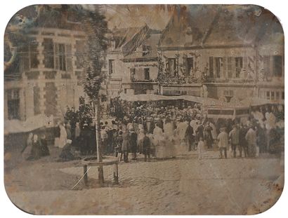  Unidentified DaguerreotypistGathering in a village square, c. 1850. Daguerreotype,...