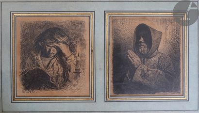 null MiscellaneousSet of
8 plates: 
- Man reading by candlelight; Monk at prayer....