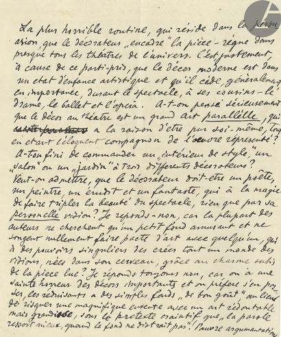null Léon BAKST (1866-1924). L.A.S. et manuscrit autographe, 29 avril 1919, à Jean-Gabriel...