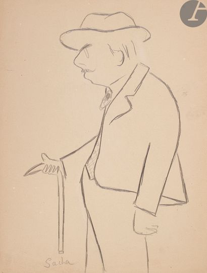 null Sacha GUITRY (1885-1957).4 dessins originaux, et ensemble de coupures de presse...