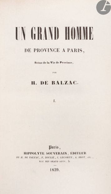 null BALZAC (Honoré de).
Un grand homme de province à Paris, Scène de la Vie de Province.
Paris :...